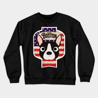 Boston Terrier - Distressed American Boston Terrier Beer Label Design Crewneck Sweatshirt